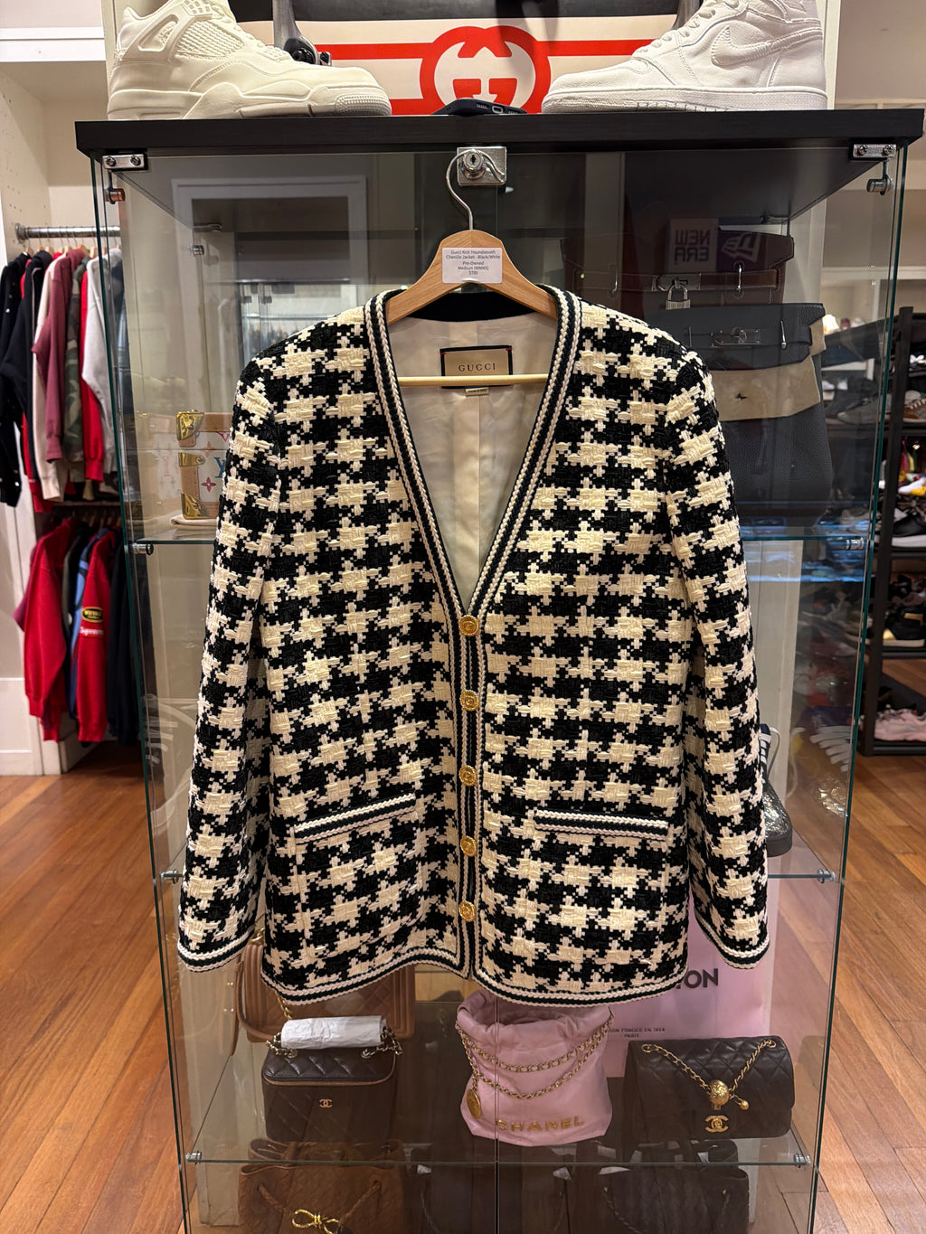 Gucci Knit Houndstooth Chenille Jacket - Black/White