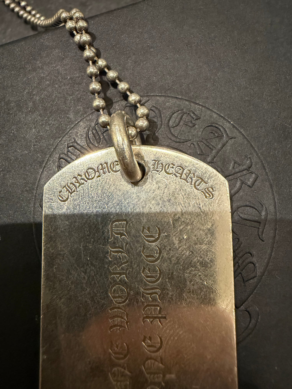 Chrome Hearts Fleur Knee ‘One World One Piece’ Dog Tag Necklace - Silver