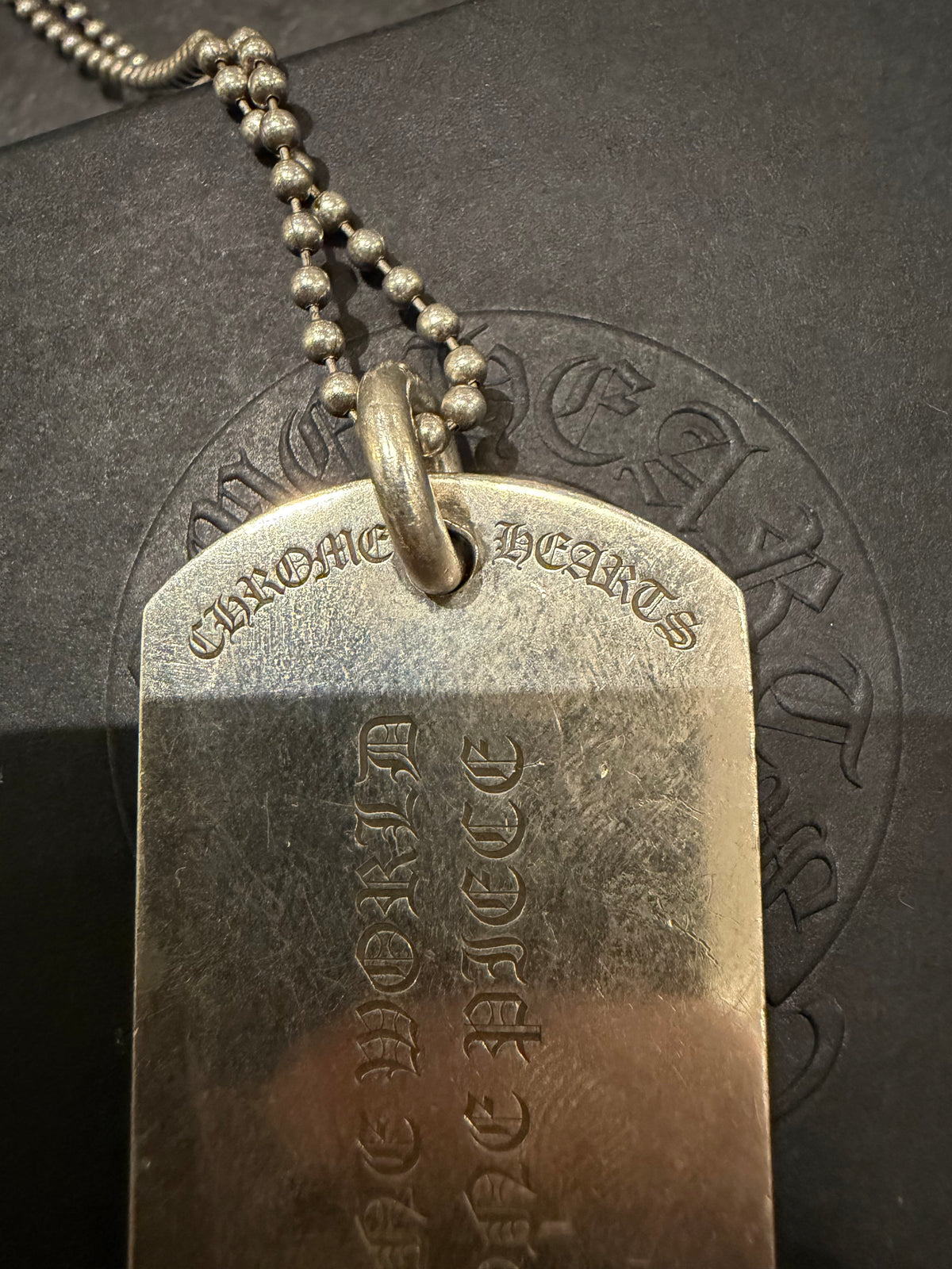 Chrome Hearts Fleur Knee ‘One World One Piece’ Dog Tag Necklace - Silver