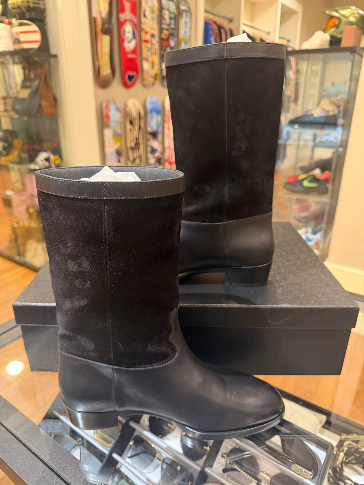 Chanel Calfskin & Suede Mid Calf Boots