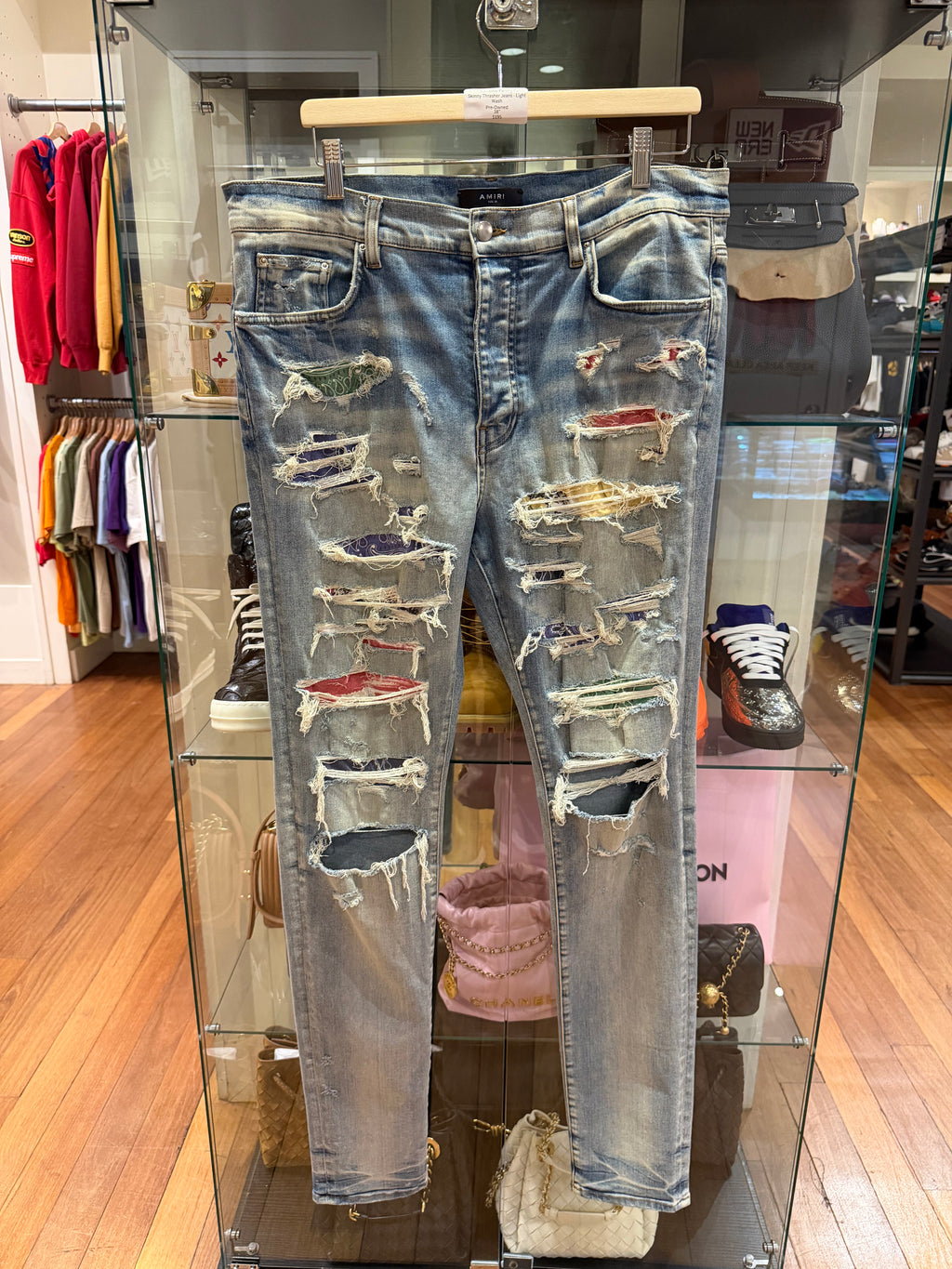 Amiri Rainbow Paisley Patch Skinny Thrasher Jeans - Light Wash