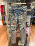 Amiri Rainbow Paisley Patch Skinny Thrasher Jeans - Light Wash