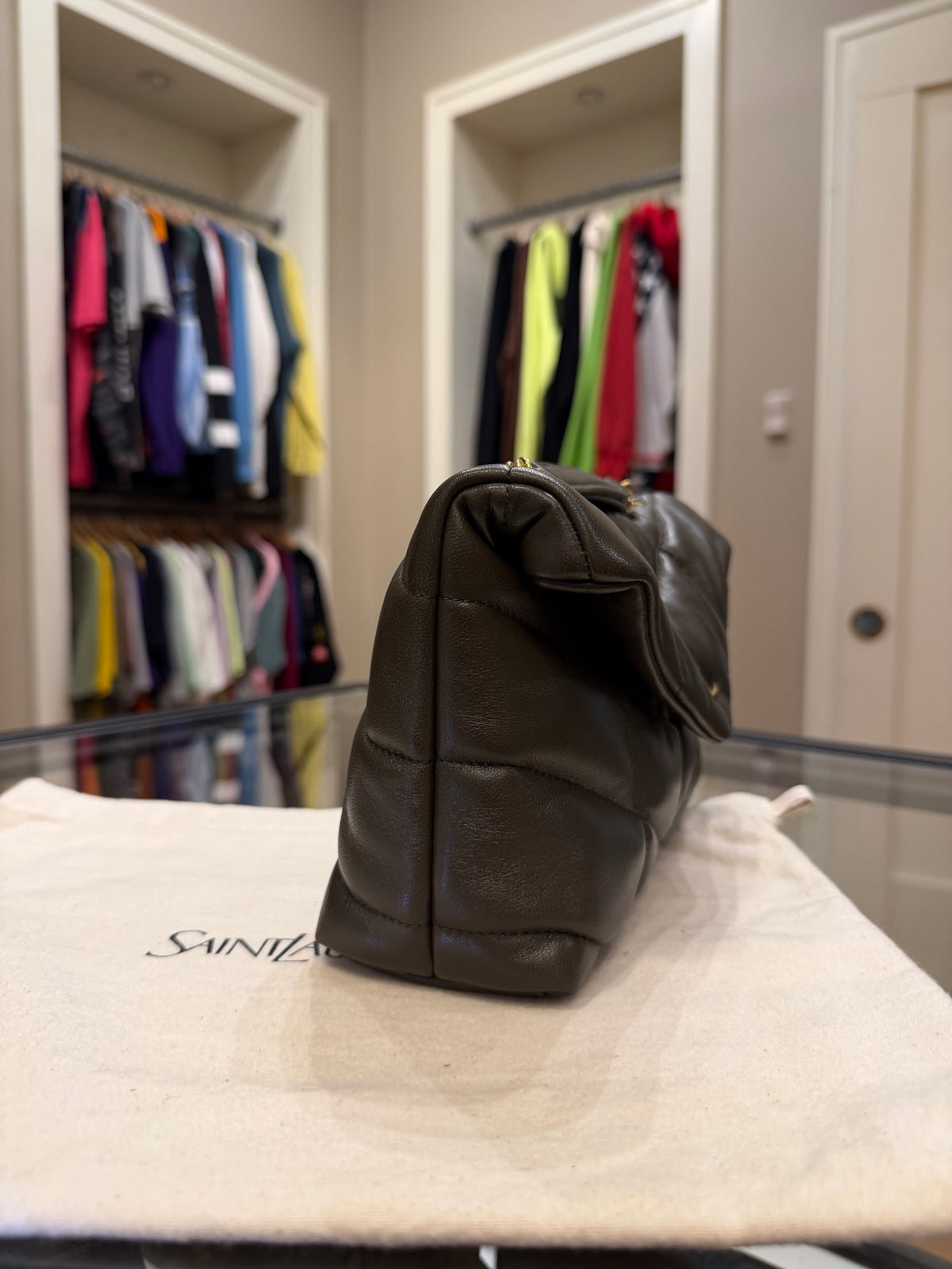 Saint Laurent Quilted Toy Puffer In Lambskin - Light Musk