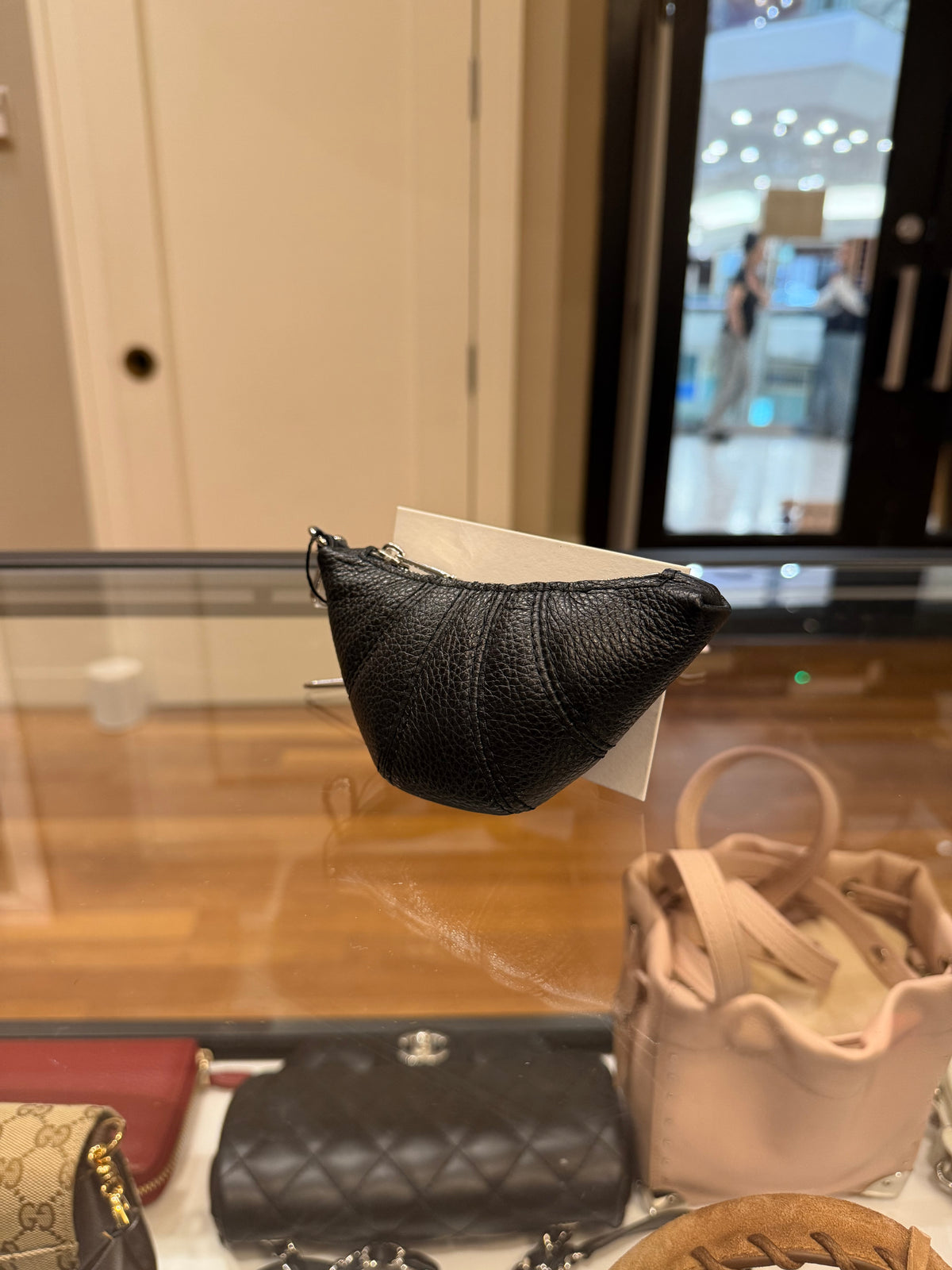 Lemair Mini Croissant Keyring In Black Leather