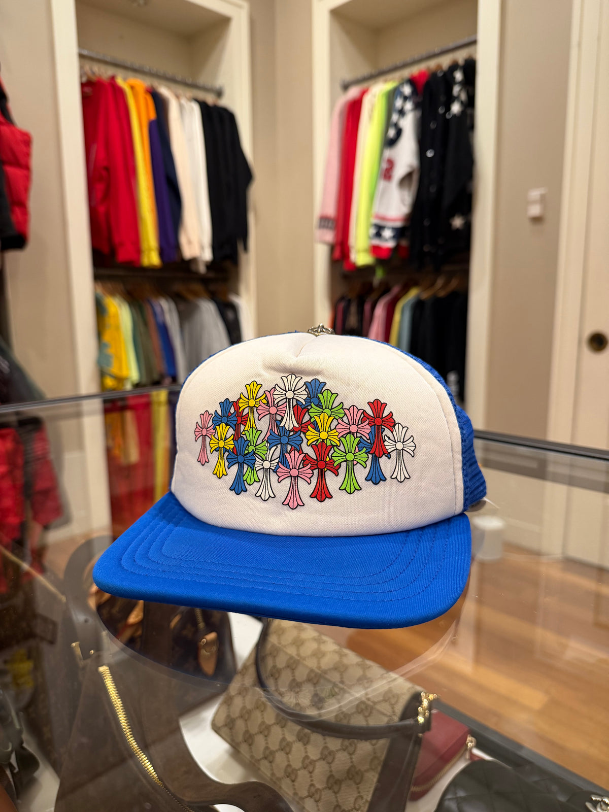 Chrome Hearts Multicolor Cross Cemetery Trucker Hat - Blue