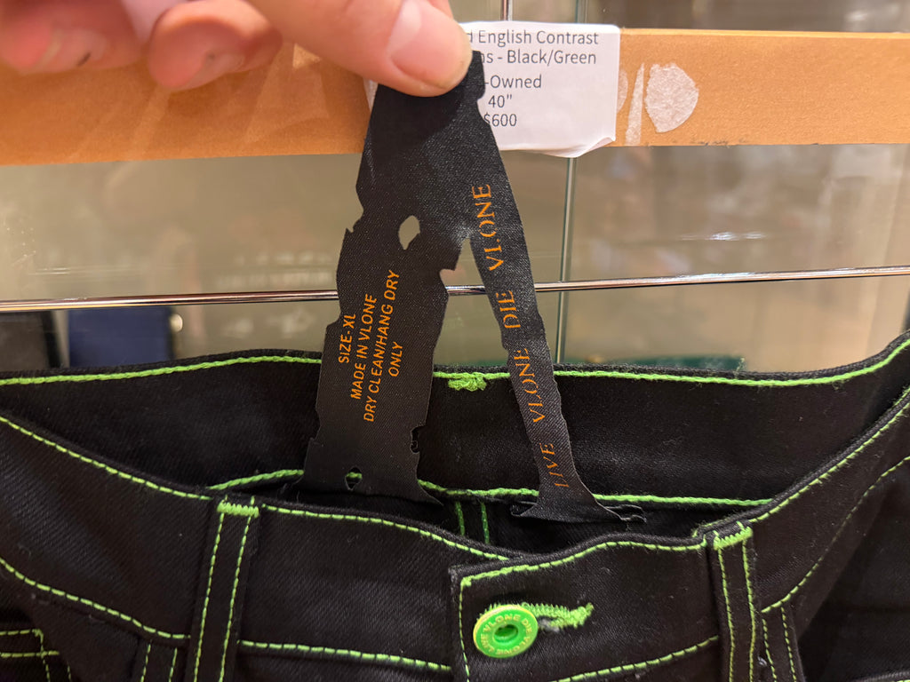 Vlone Old English Contrast Stitch Jeans - Black/Green