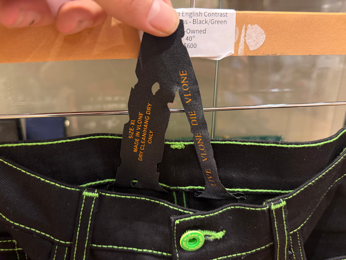 Vlone Old English Contrast Stitch Jeans - Black/Green