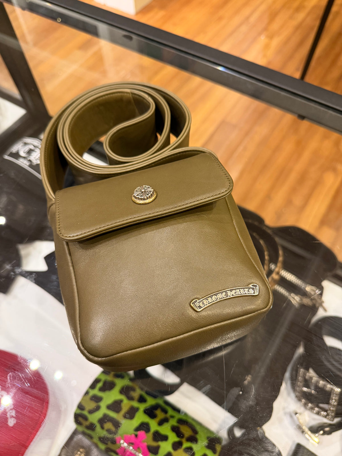 Chrome Hearts Hot Pot Leather Shoulder Bag - Olive