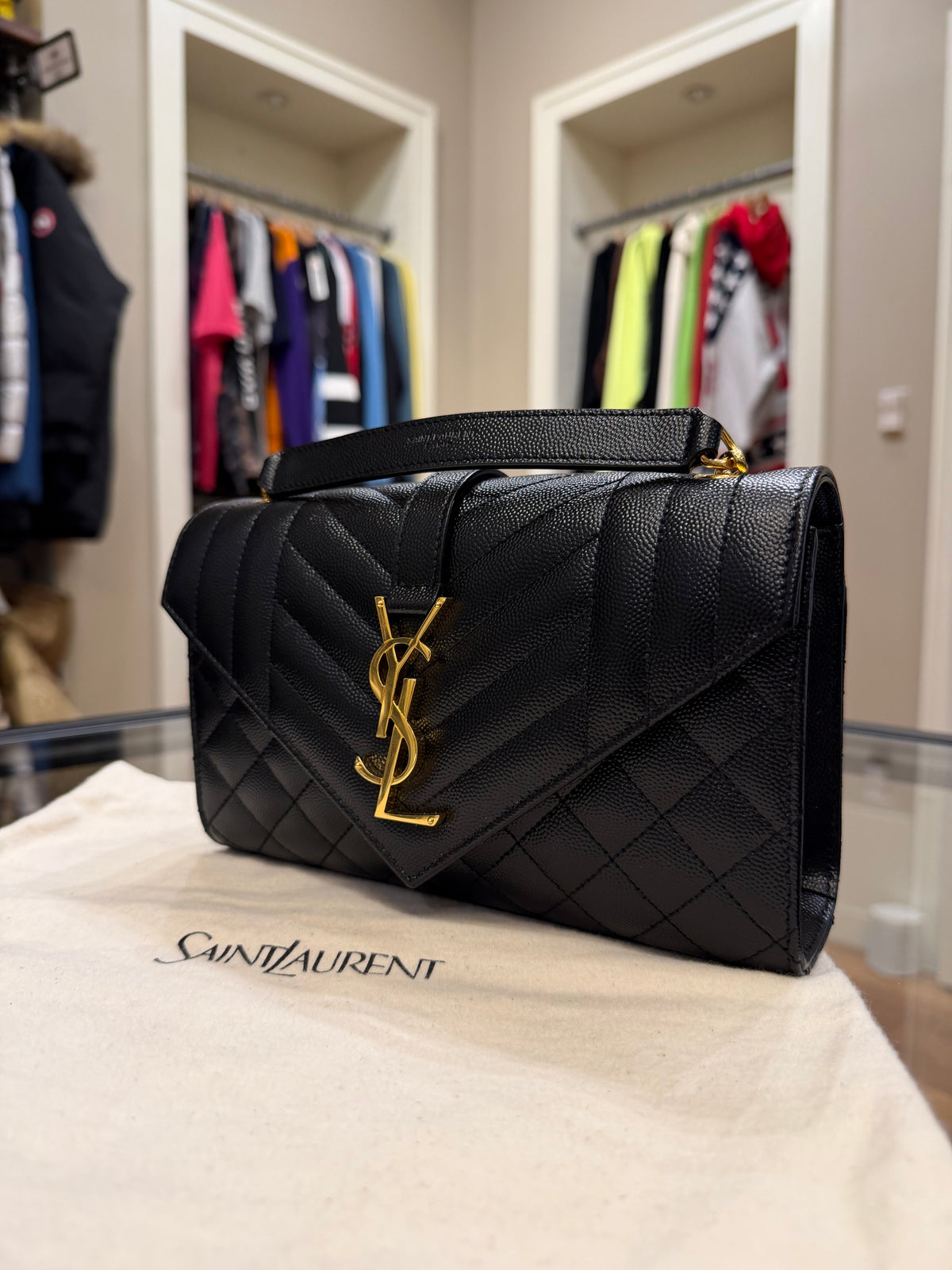 Saint Laurent Small Quilted Envelope Bag - Black