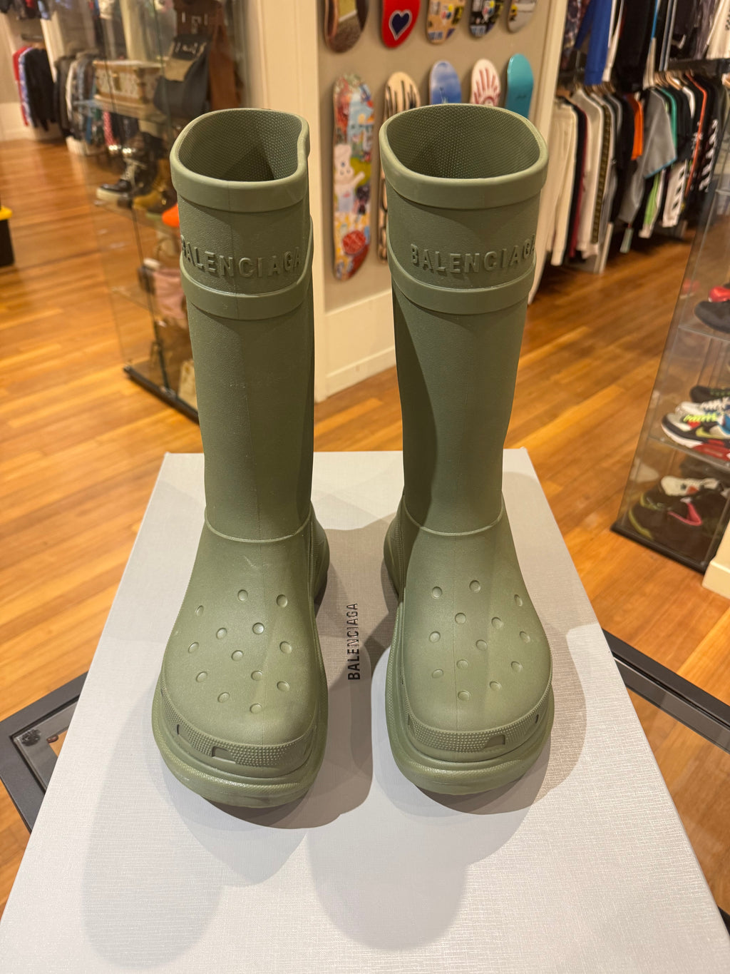 Balenciaga x Crocs Rubber Rain Boots - Olive