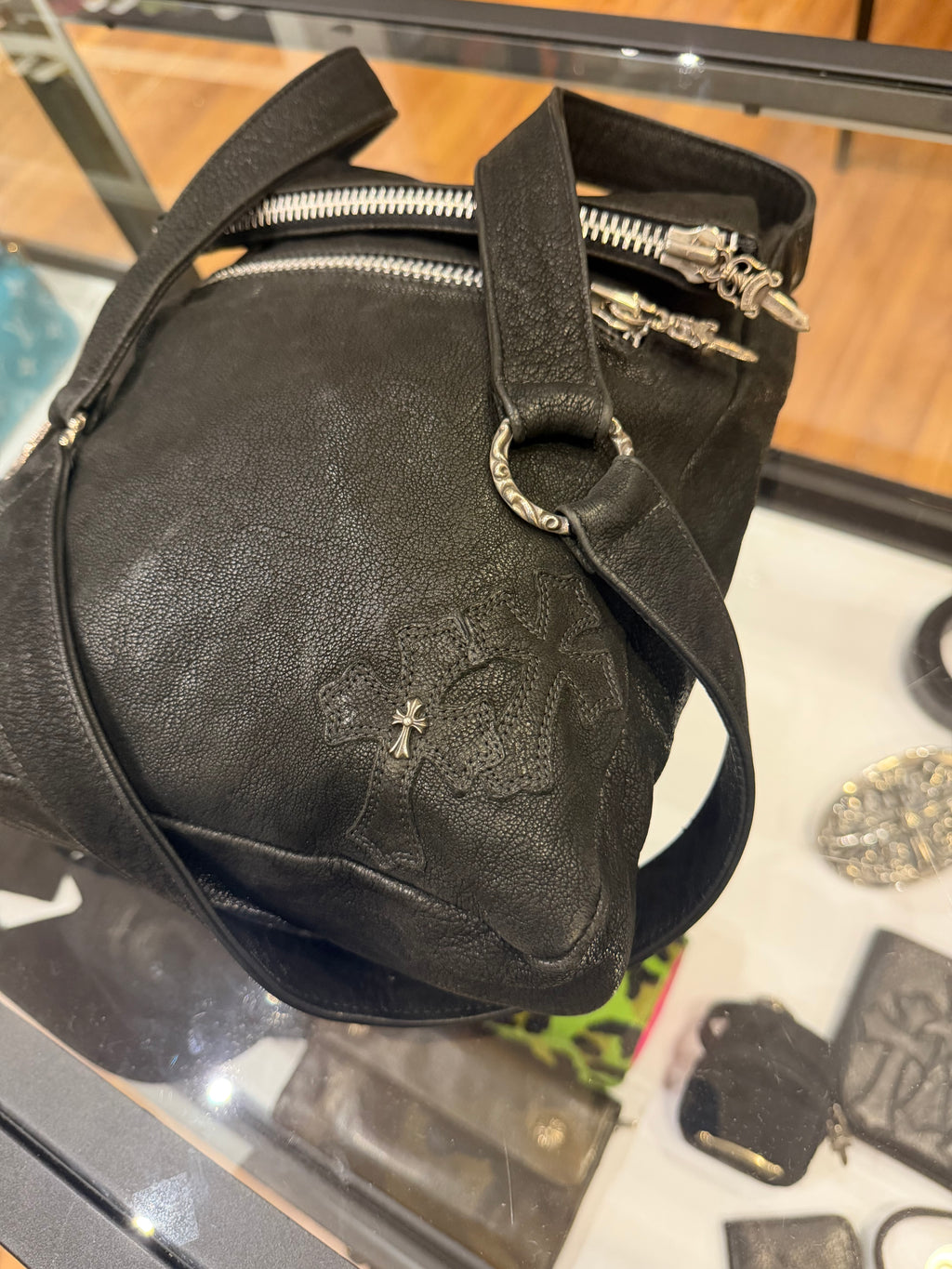 Chrome Hearts Blistered Leather Side Bag With Cross Patch