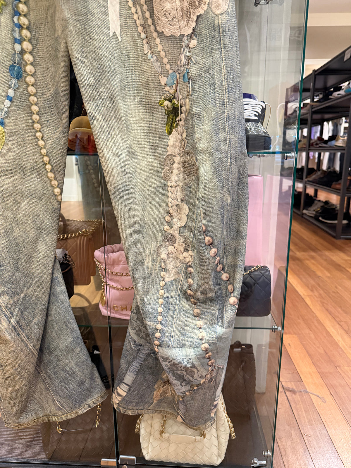 Acne Studios Trompe Pearl Chain & Lace Jeans