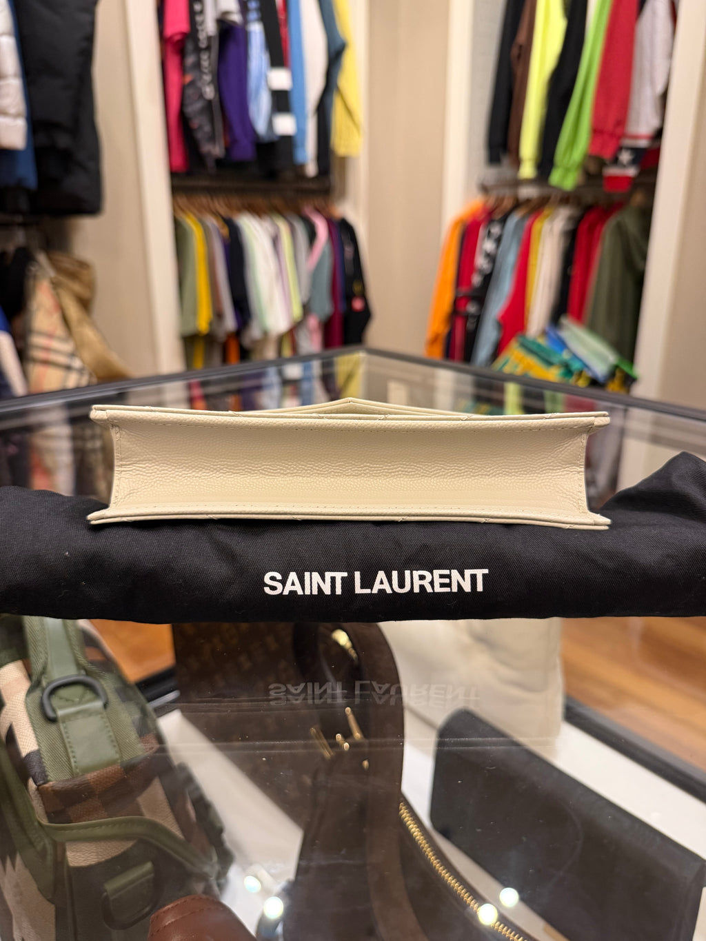 Saint Laurent Cassandre Envelope Chain Wallet - Beige