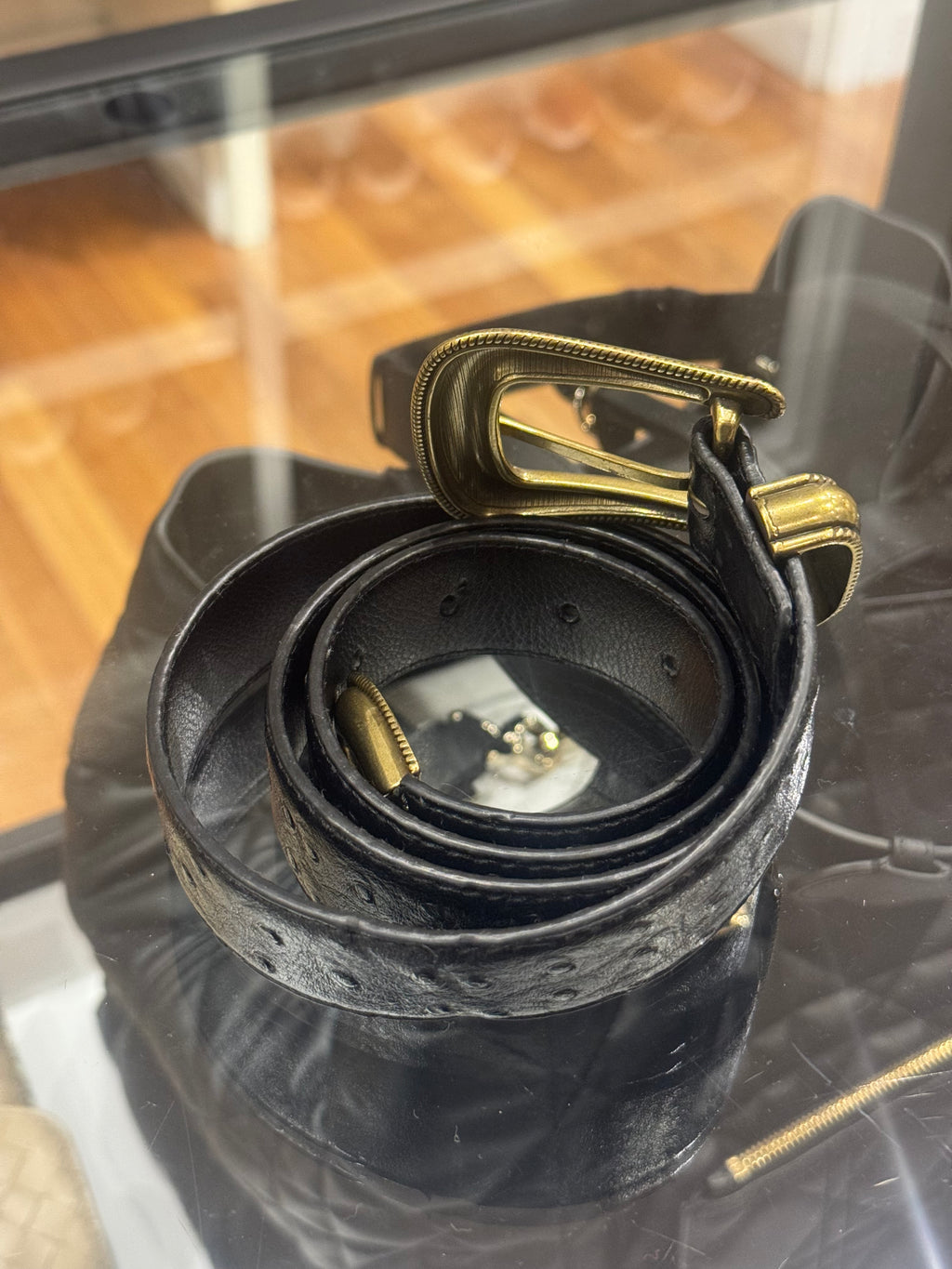 Fugazi Thin Western Belt - Black Ostrich Leather