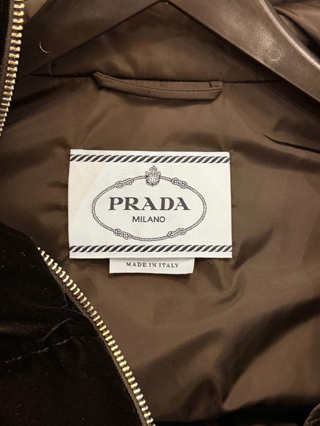 Prada Cinched Velvet Puffer Coat