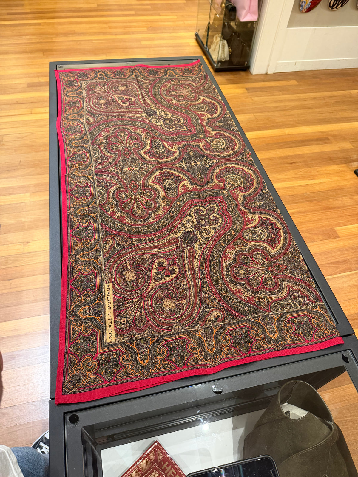 Adrienne Vittadini Vintage Brown Paisley Silk Scarf Japan Approx. 11 X 50