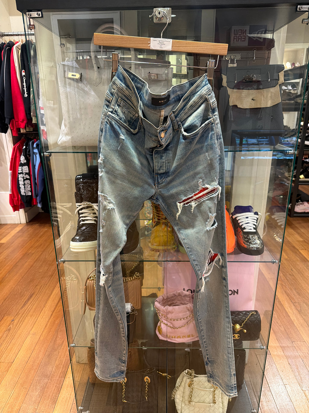 Amiri MX1 Distressed Skinny Jeans - LightWash/Flannel Patches