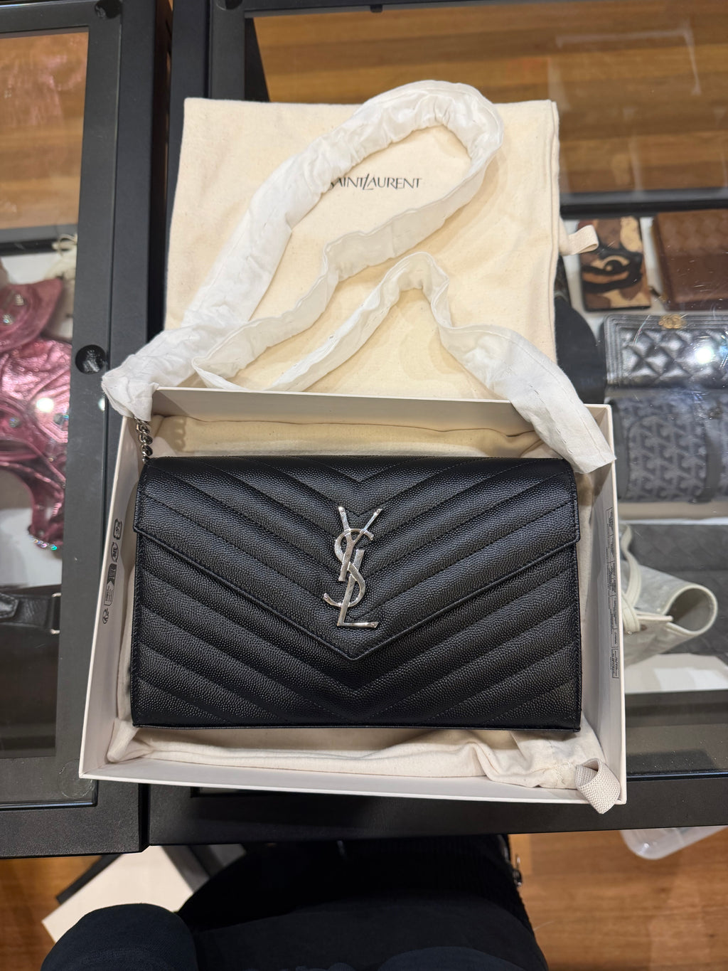 Saint Laurent Cassandre Envelope Chain Wallet