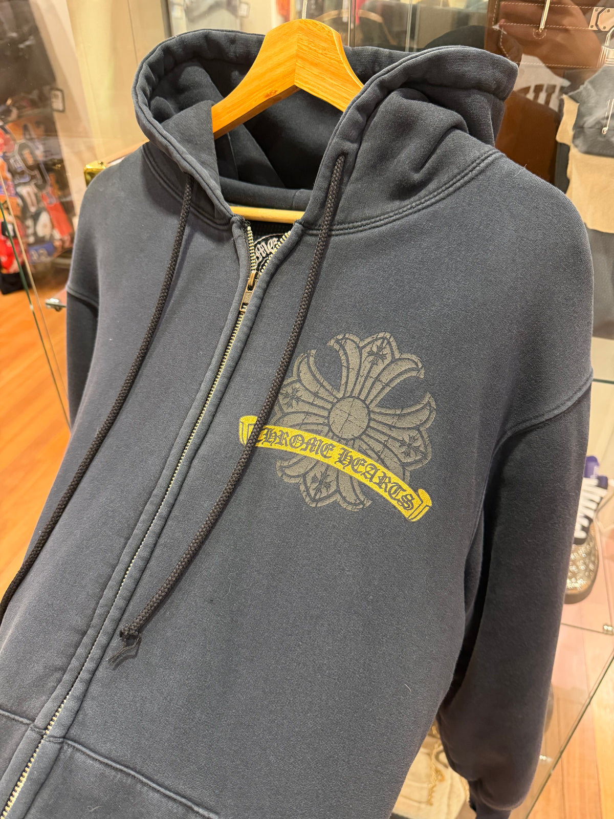 Chrome Hearts Vintage Thermal Gold Horseshoe Zip Hoodie