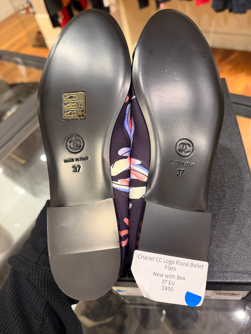 Chanel CC Logo Floral Ballet Flats