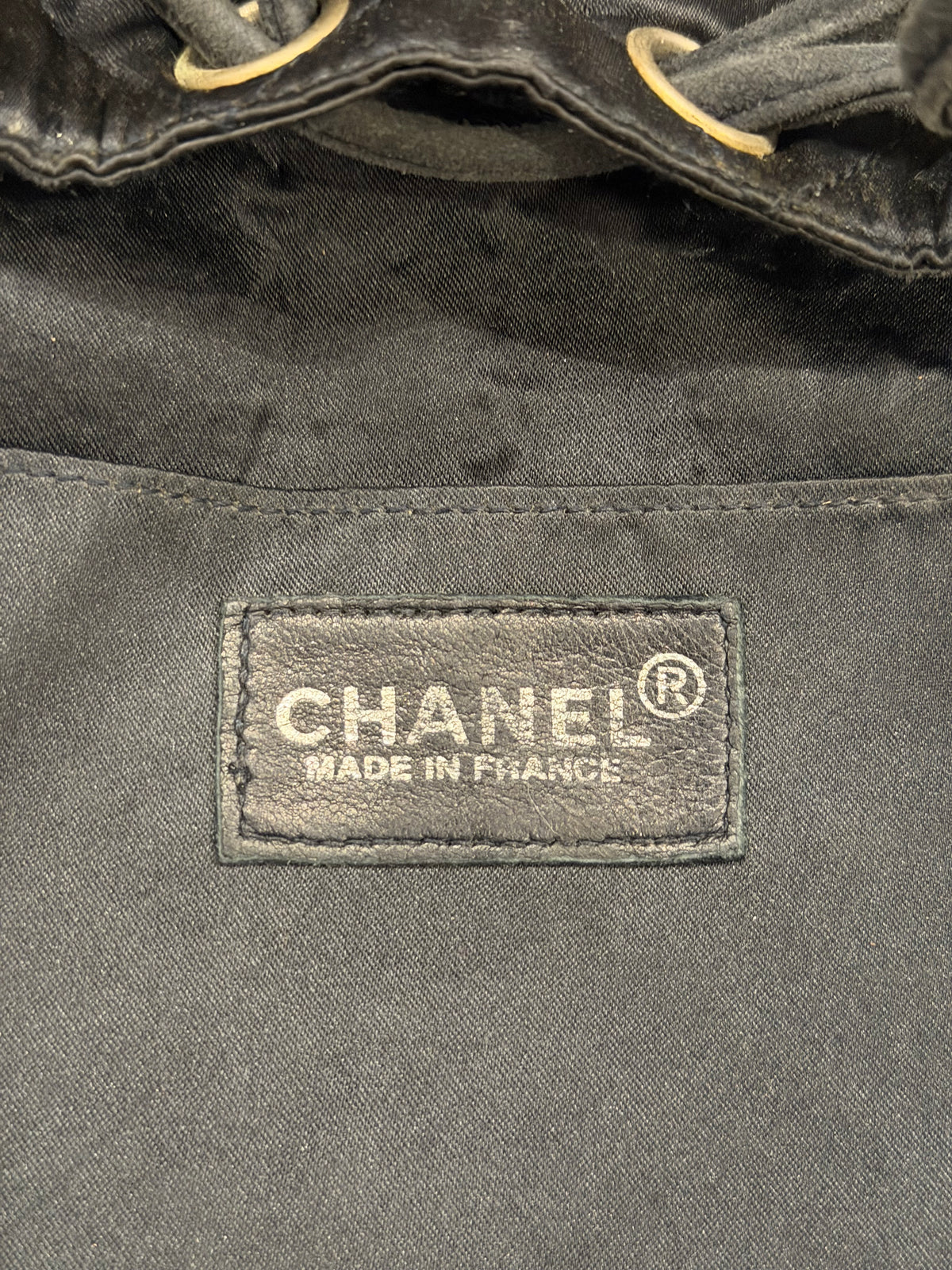 Chanel Satin Quilted Blue Pearl Drawstring Backpack