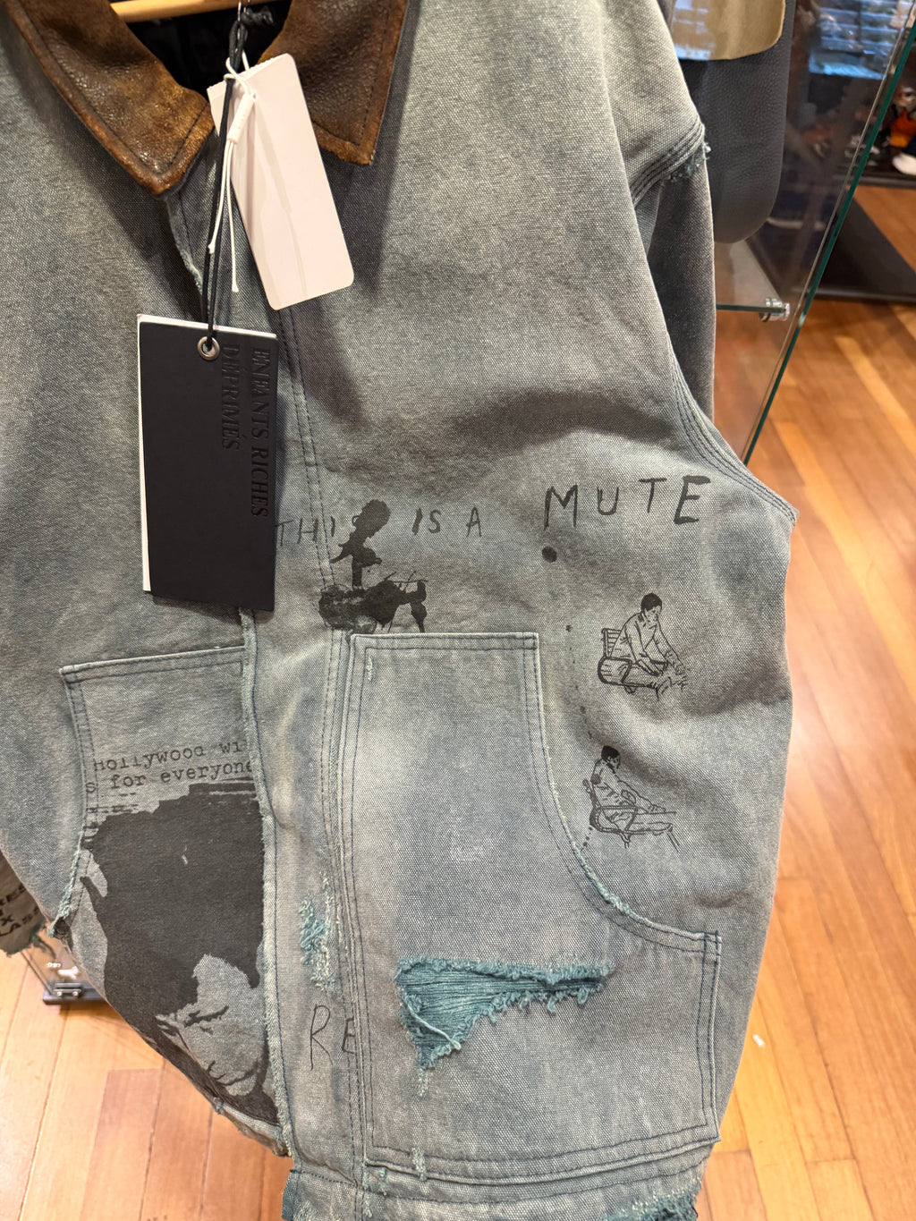 Enfants Riches Désprimés Leather Trimmed Distressed Canvas Jacket - Blue