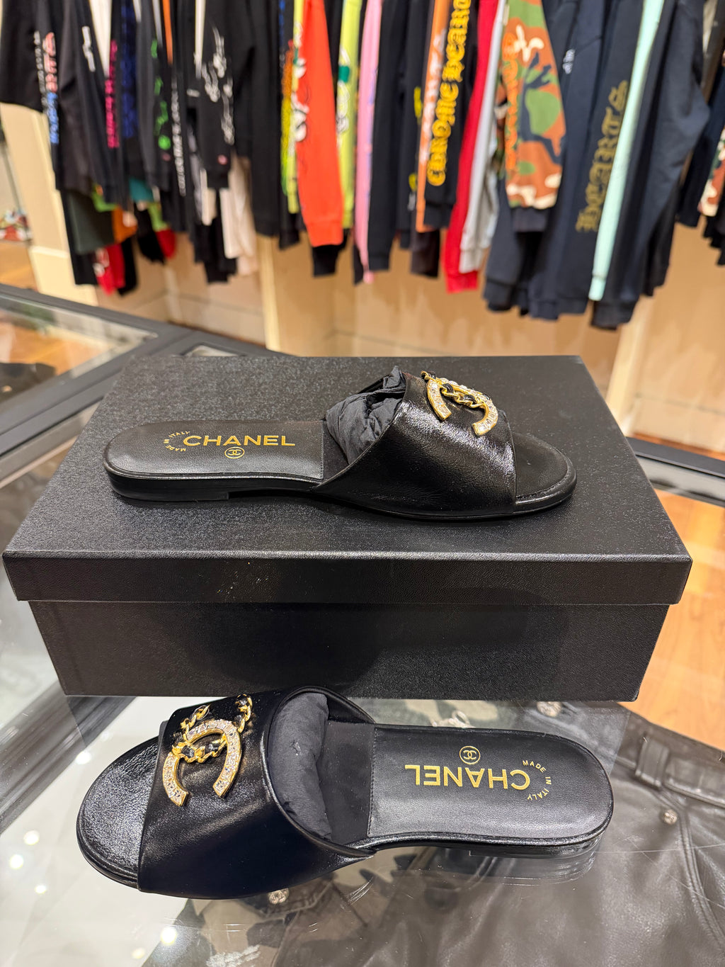 Chanel Interlocking CC Logo Sandals - Black