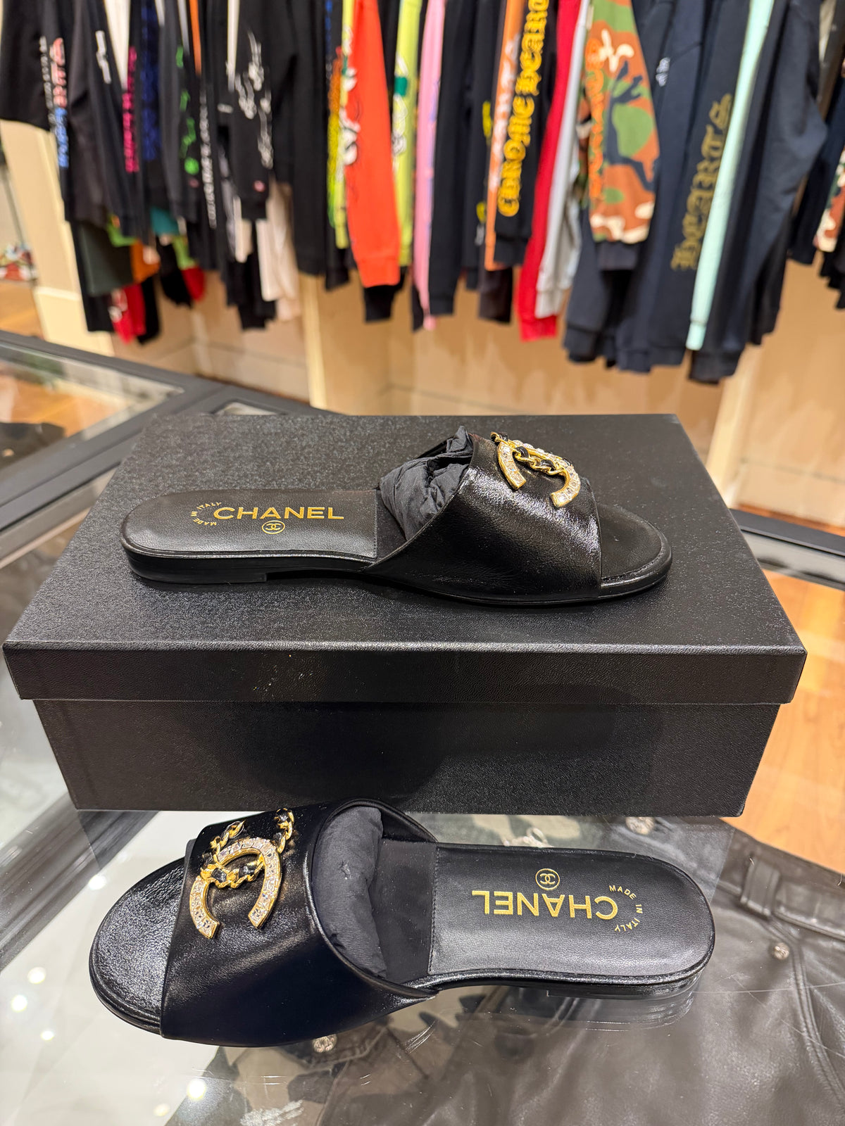 Chanel Interlocking CC Logo Sandals - Black