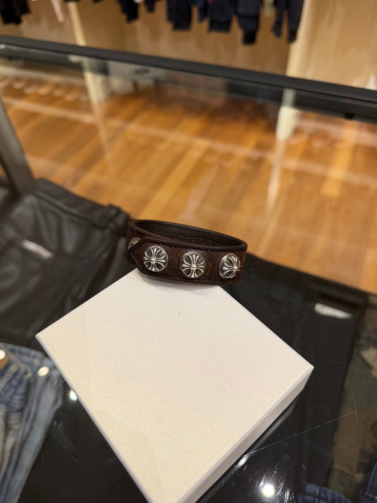 Chrome Hearts Cross Ball Leather Snap Bracelet - Brown