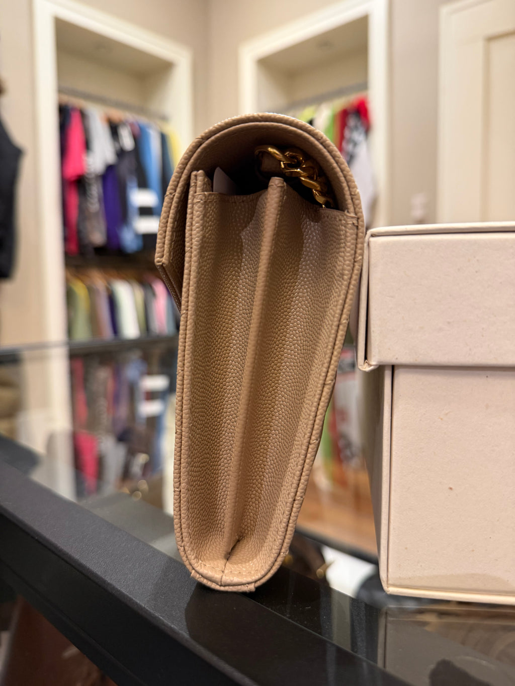 Saint Laurent Cassandre Matelassé Large Flap Wallet - Beige