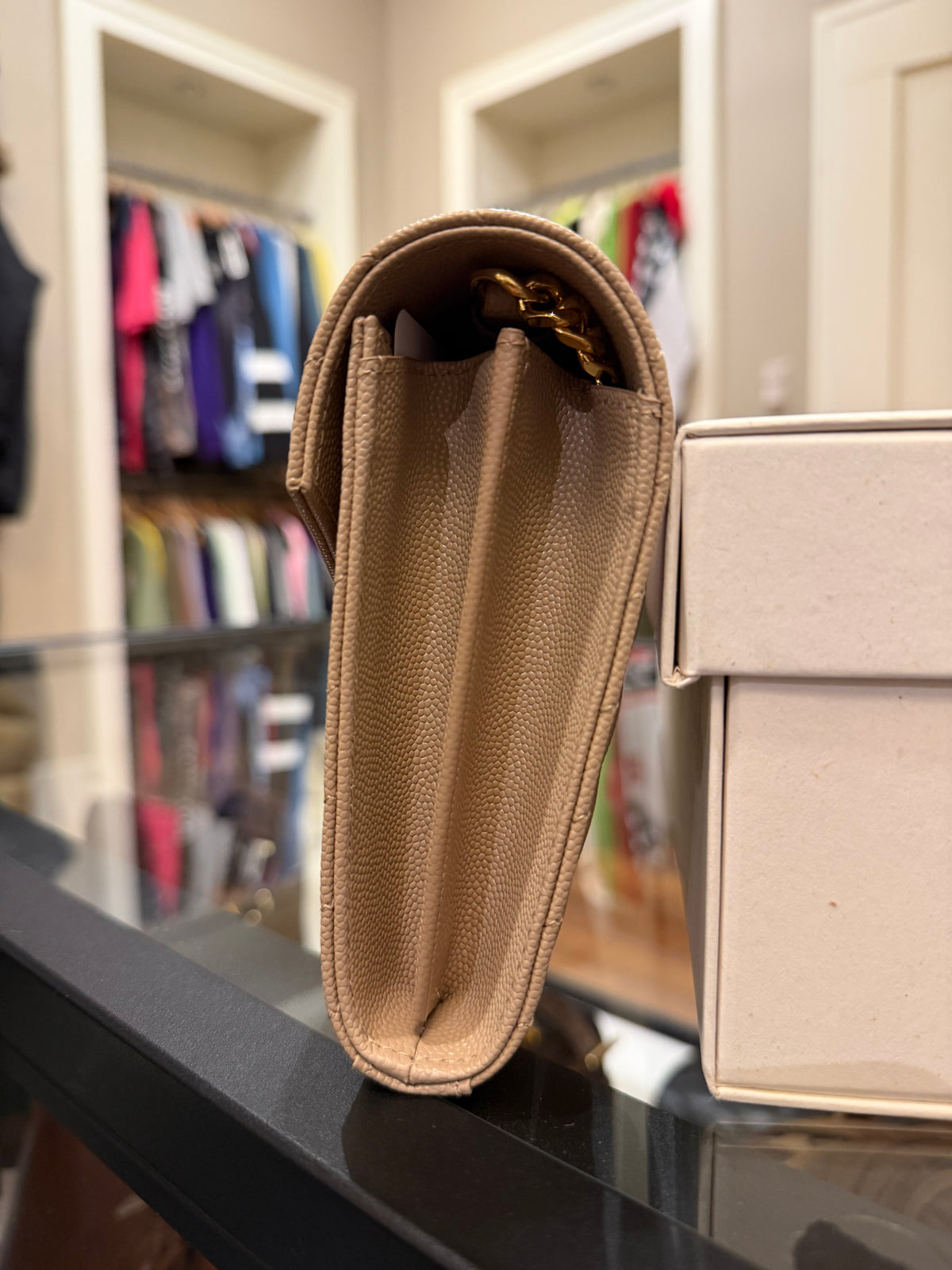 Saint Laurent Cassandre Matelassé Large Flap Wallet - Beige