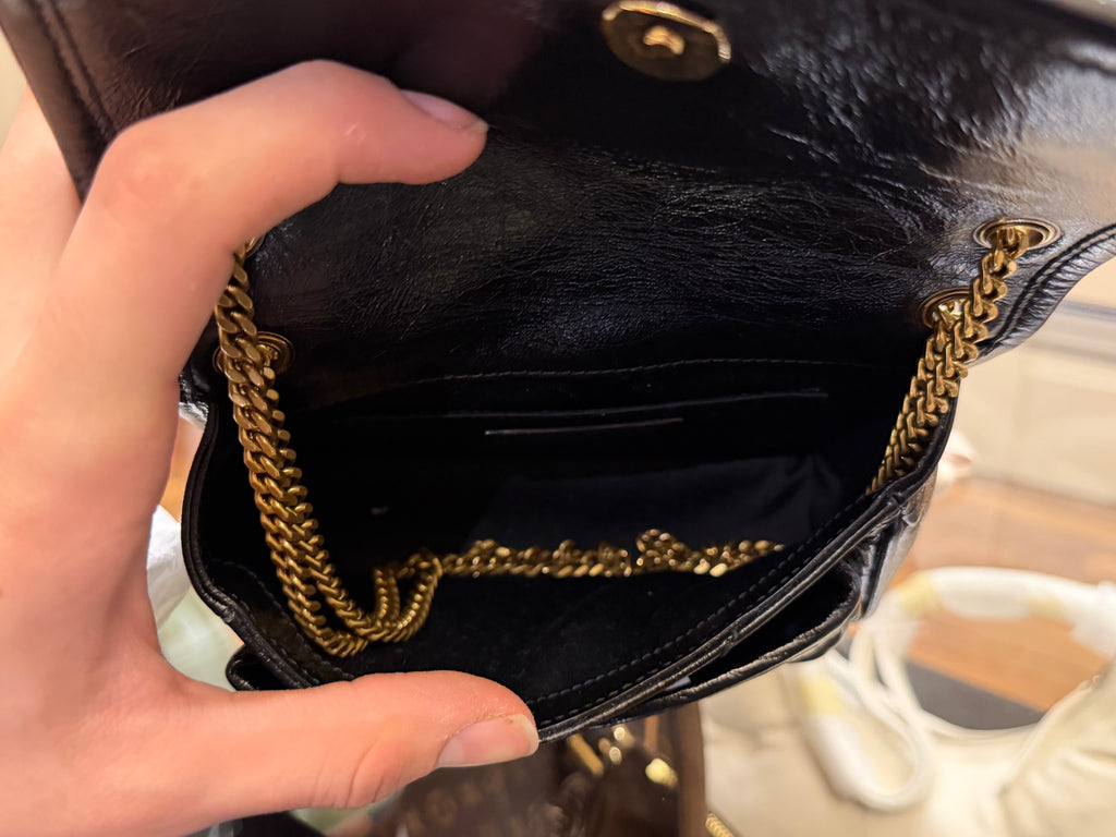 Saint Laurent Crinkled Leather Niki Mini - Black