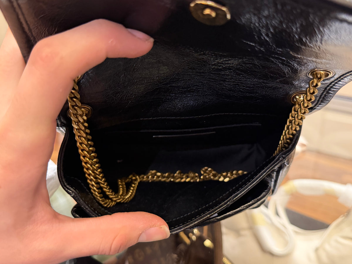 Saint Laurent Crinkled Leather Niki Mini - Black