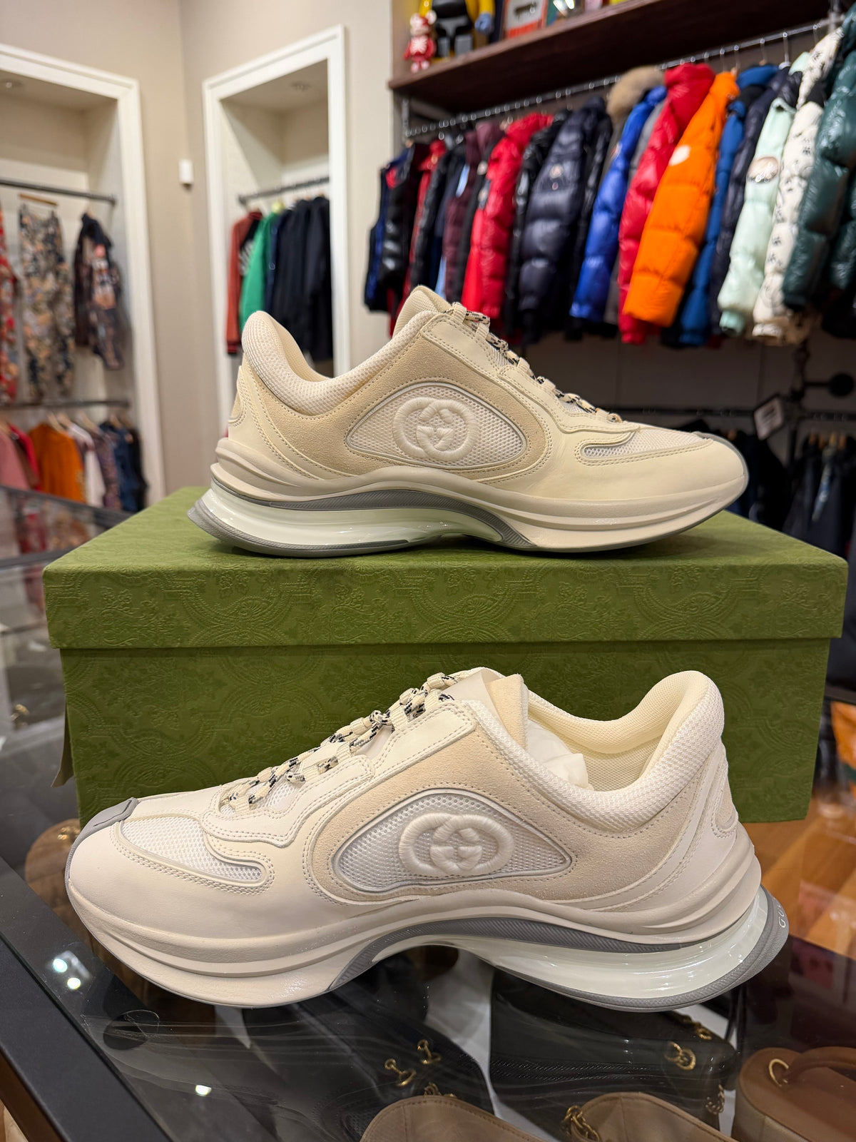 Gucci Run Sneaker - White Suede & Leather