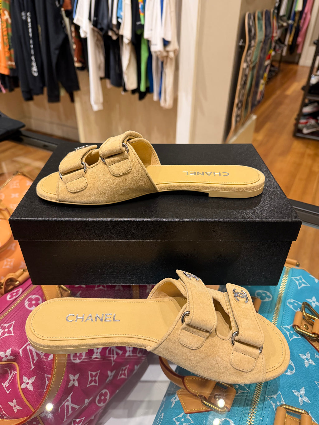 Chanel CC Velcro Strap Sandals - Beige