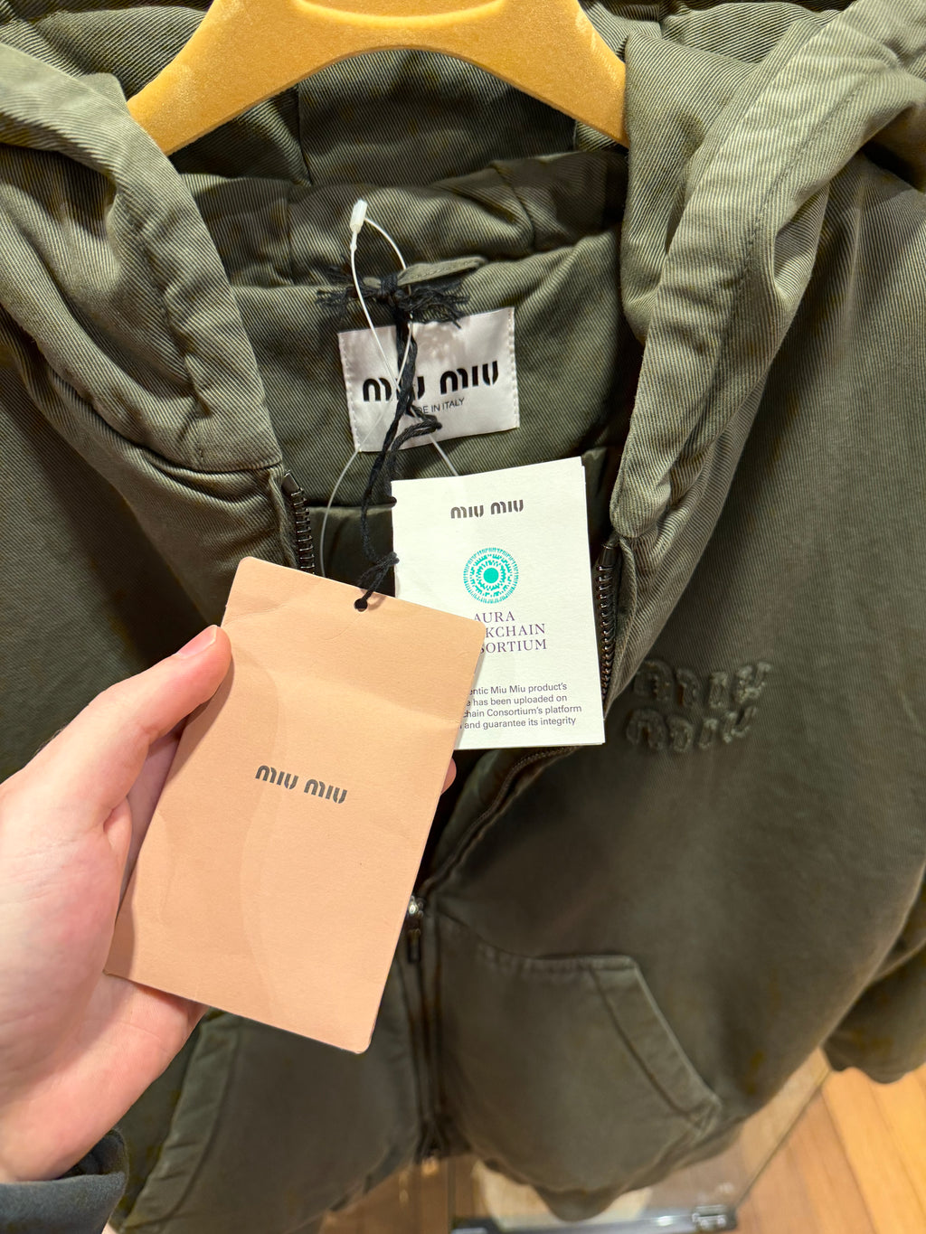 Miu Miu Padded Hooded Work Jacket - Olive Green