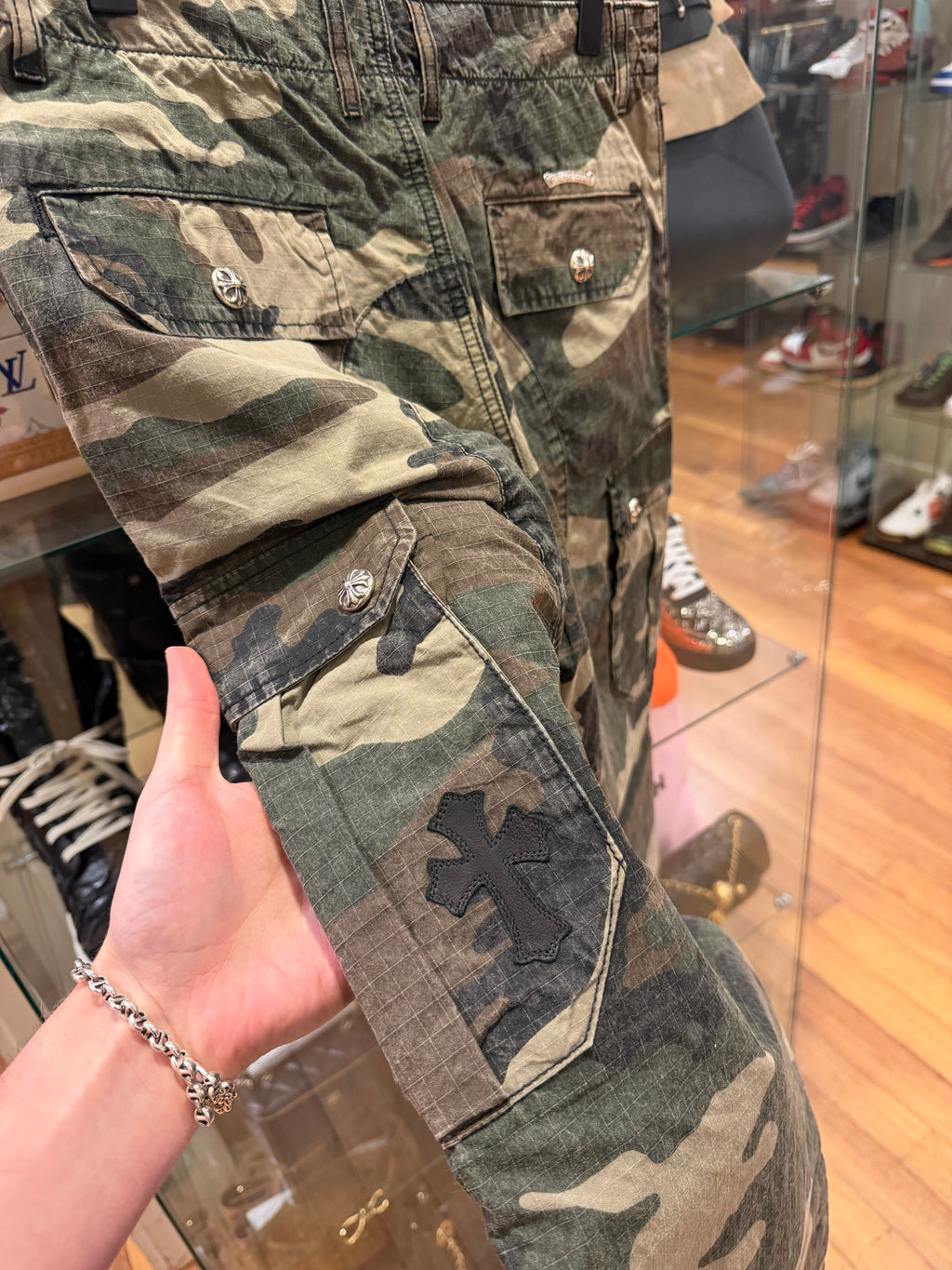 Chrome Hearts ‘Devil Dog’ Camo Cargo Fatigue Pants W/ Cross Patch