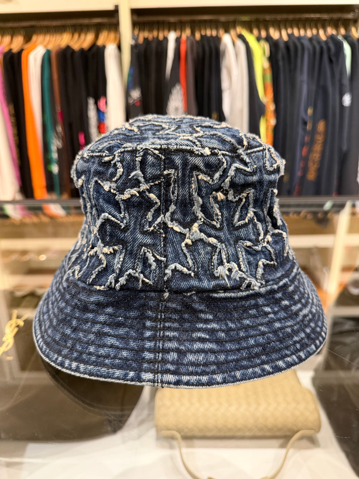 Chrome Hearts Denim All Over Cross Bucket Hat W/ Dagger - Blue