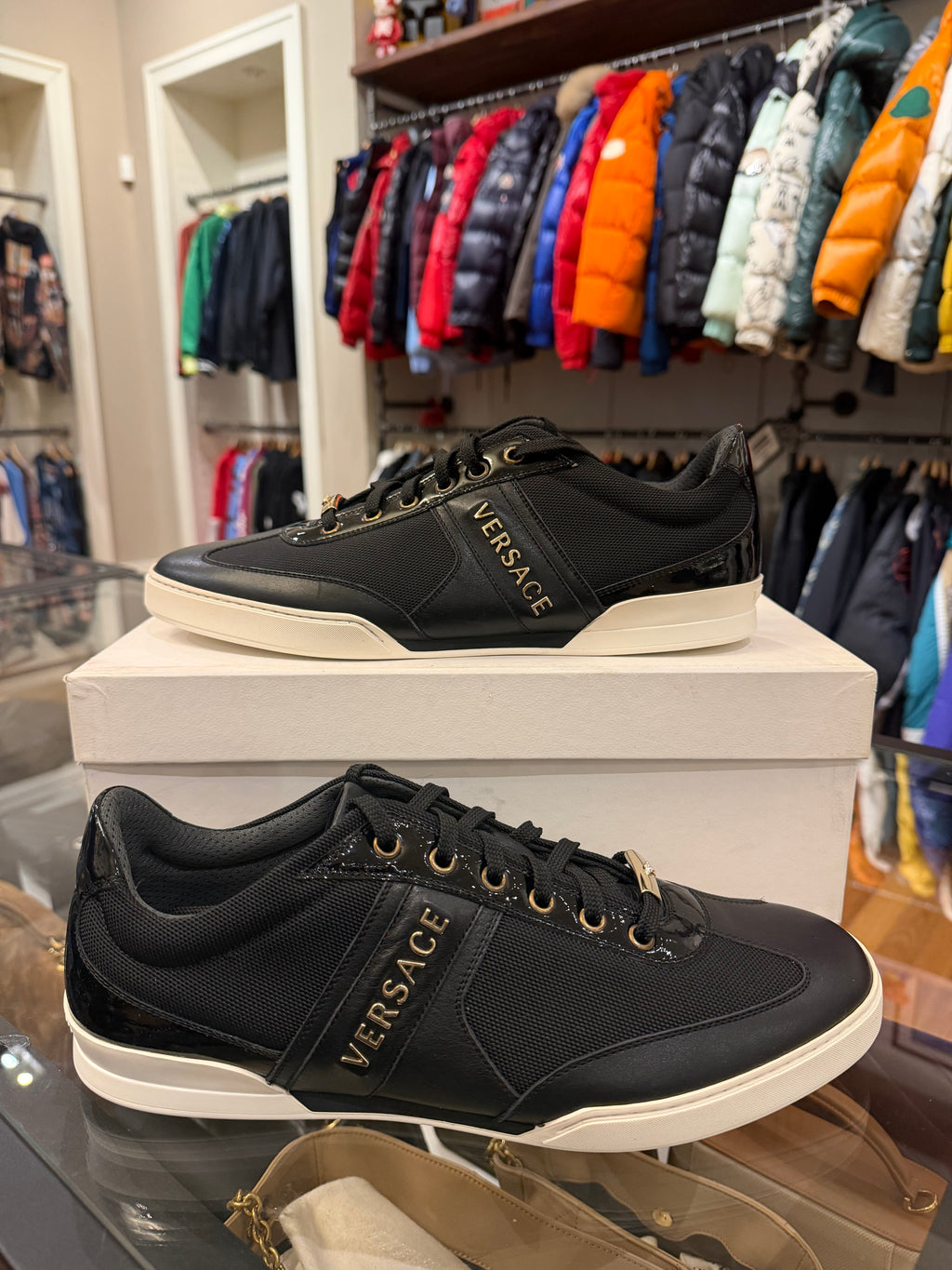 Versace Gold Letters Leather Sneakers
