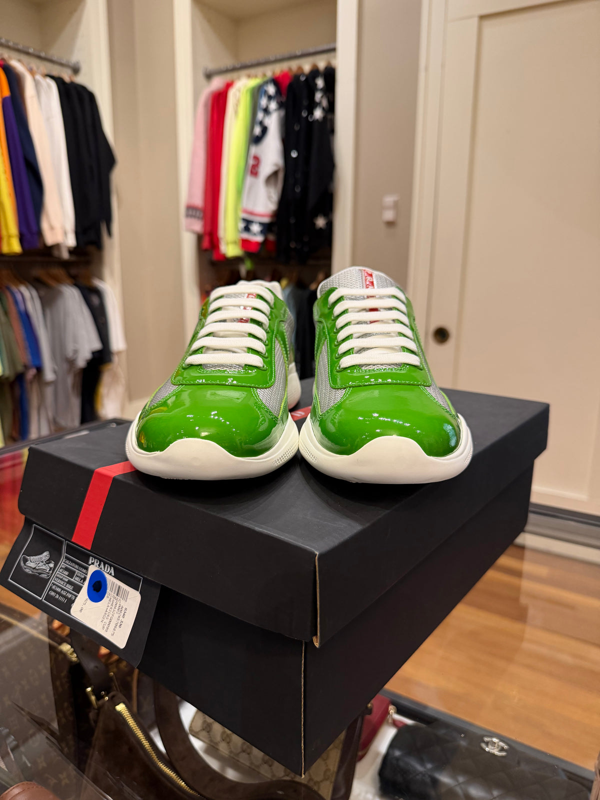 Prada America’s Cup Patent Leather & Technical Fabric Sneakers - Green