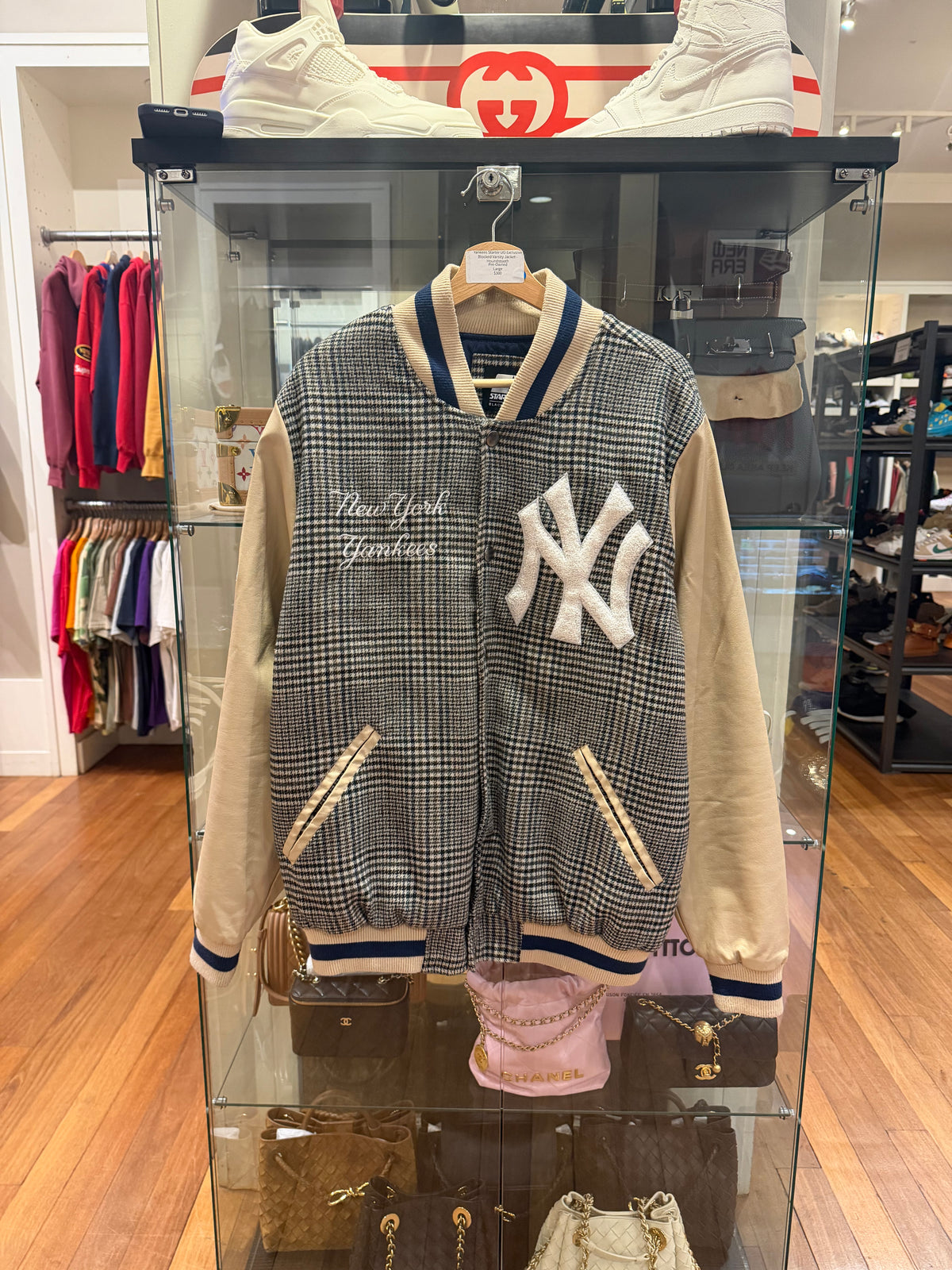Yankees Starter UO Exclusive Blocked Varsity Jacket - Houndstooth
