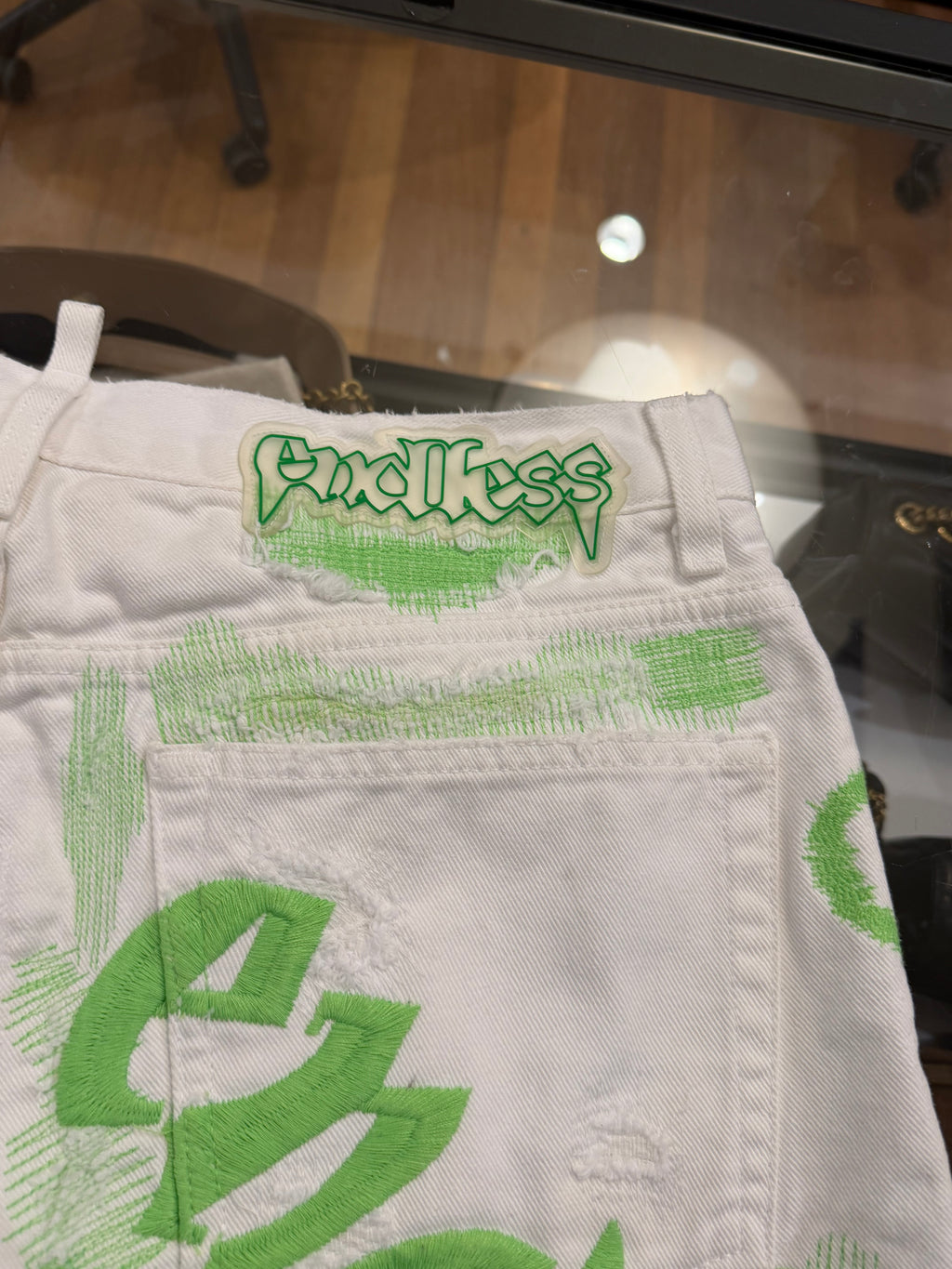 Endless Distressed Patched Denim - White/Green