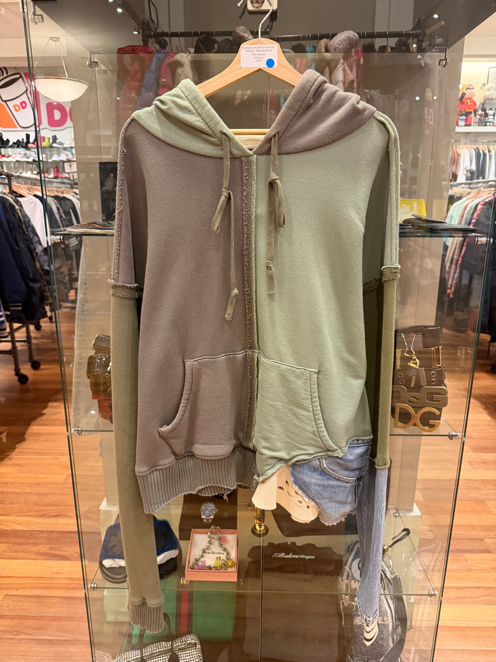Greg Lauren Denim Hybrid Hoodie - Olive & Denim