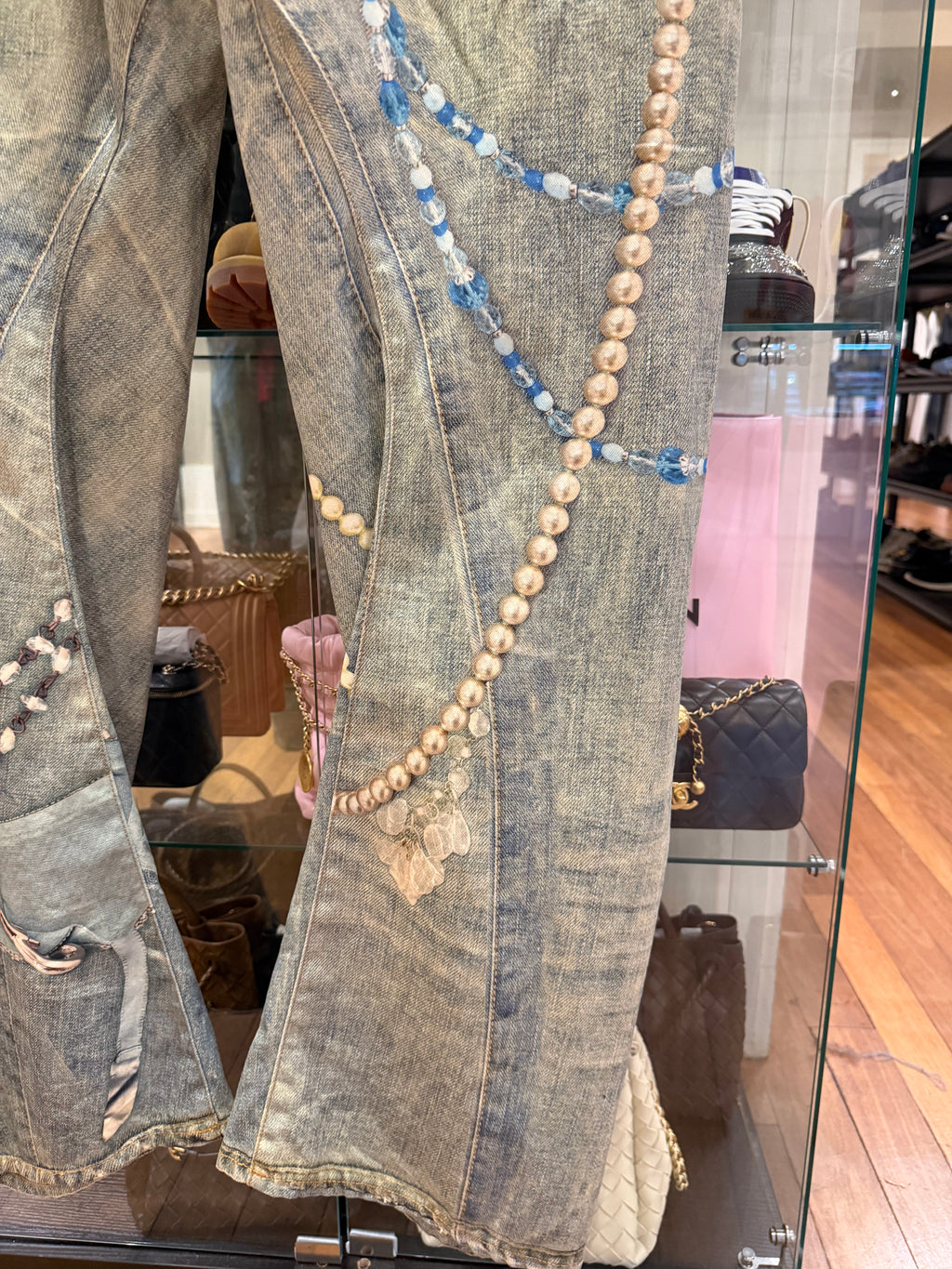 Acne Studios Trompe Pearl Chain & Lace Jeans