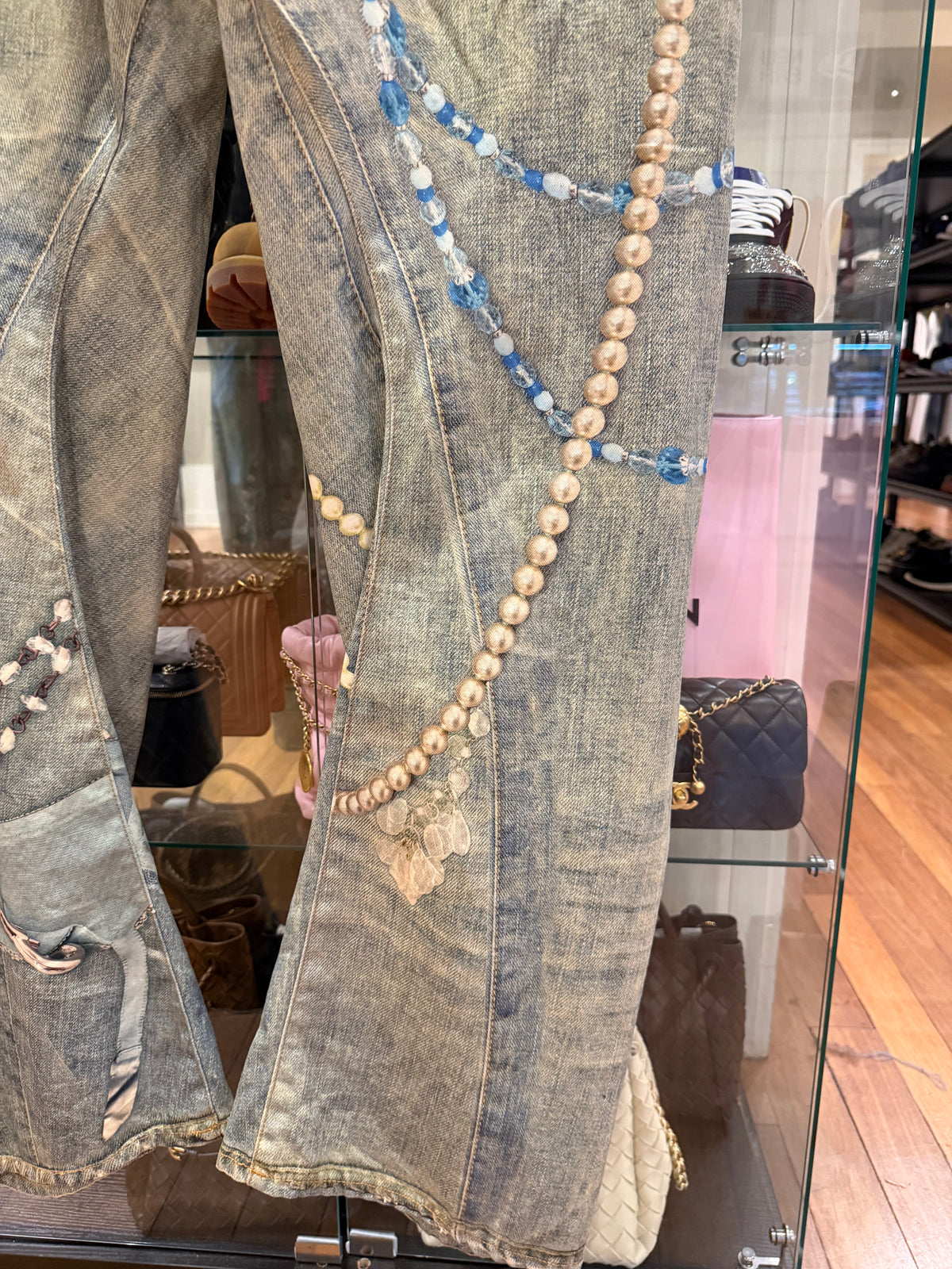 Acne Studios Trompe Pearl Chain & Lace Jeans
