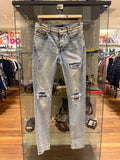 Amiri MX1 Distressed Skinny Jeans - Light Wash/ Tie Dye Patches