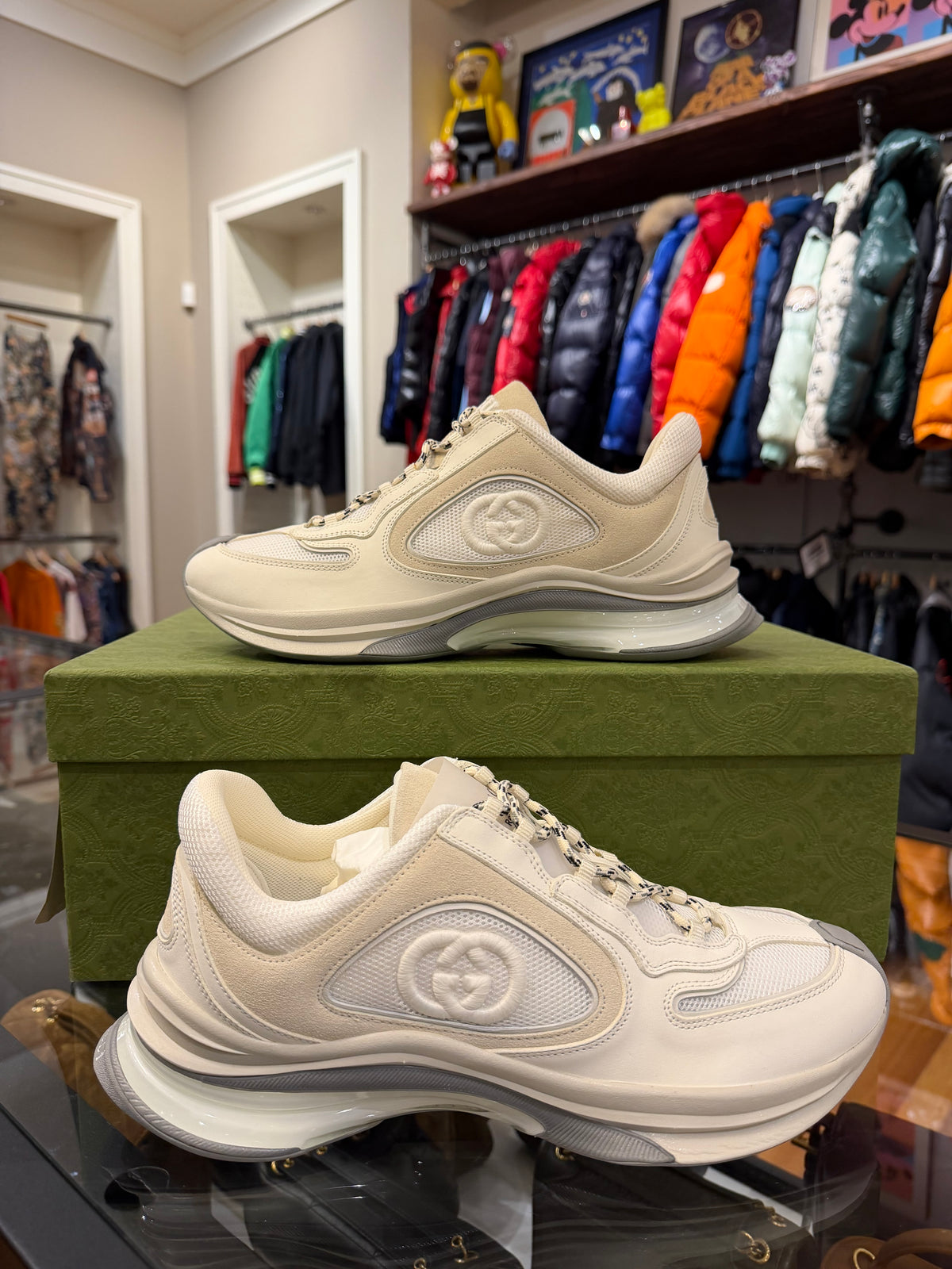 Gucci Run Sneaker - White Suede & Leather