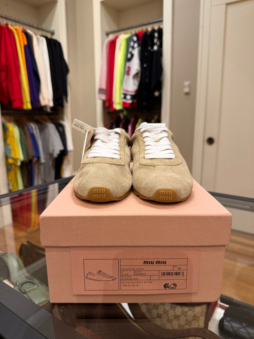 Miu Miu Plume Suede Sneakers - Desert Beige