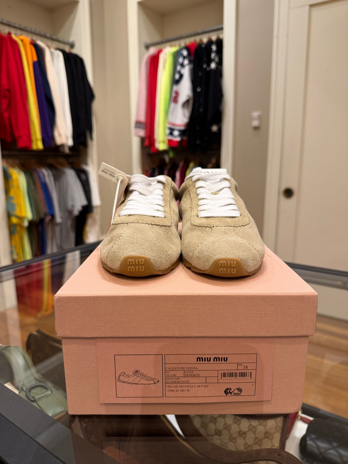 Miu Miu Plume Suede Sneakers - Desert Beige