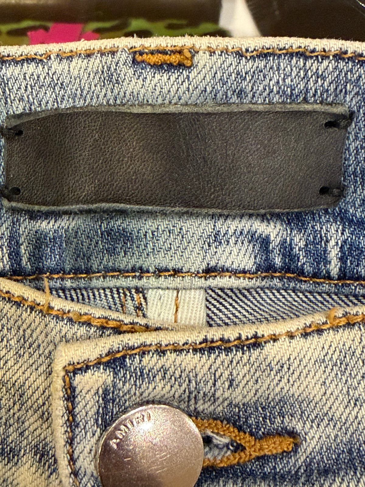 Amiri MX1 Distressed Skinny Jeans - Light Wash/ Tie Dye Patches